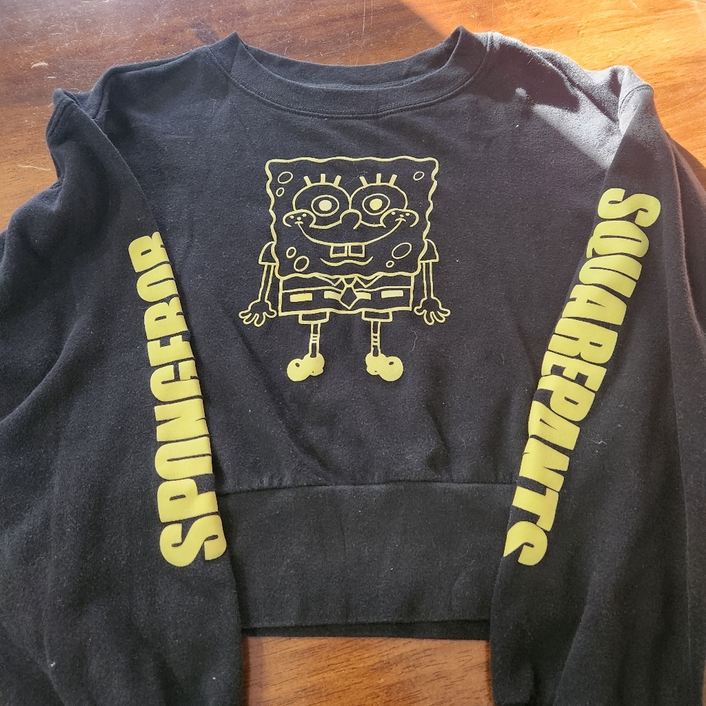 Nickelodeon SpongeBob Squarepants Sweatshirt Juniors Large Black Cropped